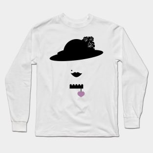 Vintage lady drawing with purple heart pendant Long Sleeve T-Shirt